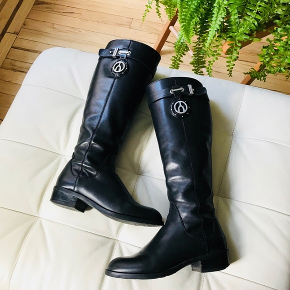 Browns The Wishbone Collection Black Genuine Leather Riding Boots Size 6 - Picture 1 of 7